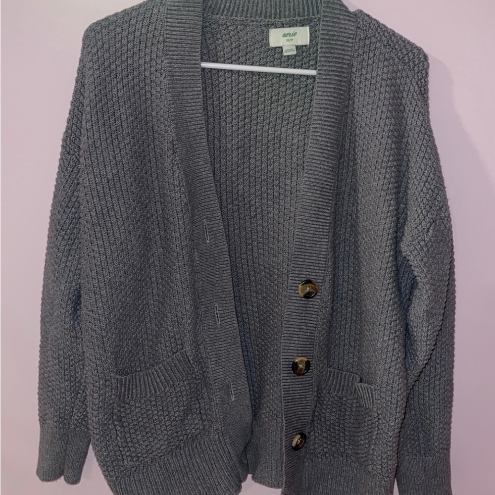 Aerie Gray Knit Cardigan